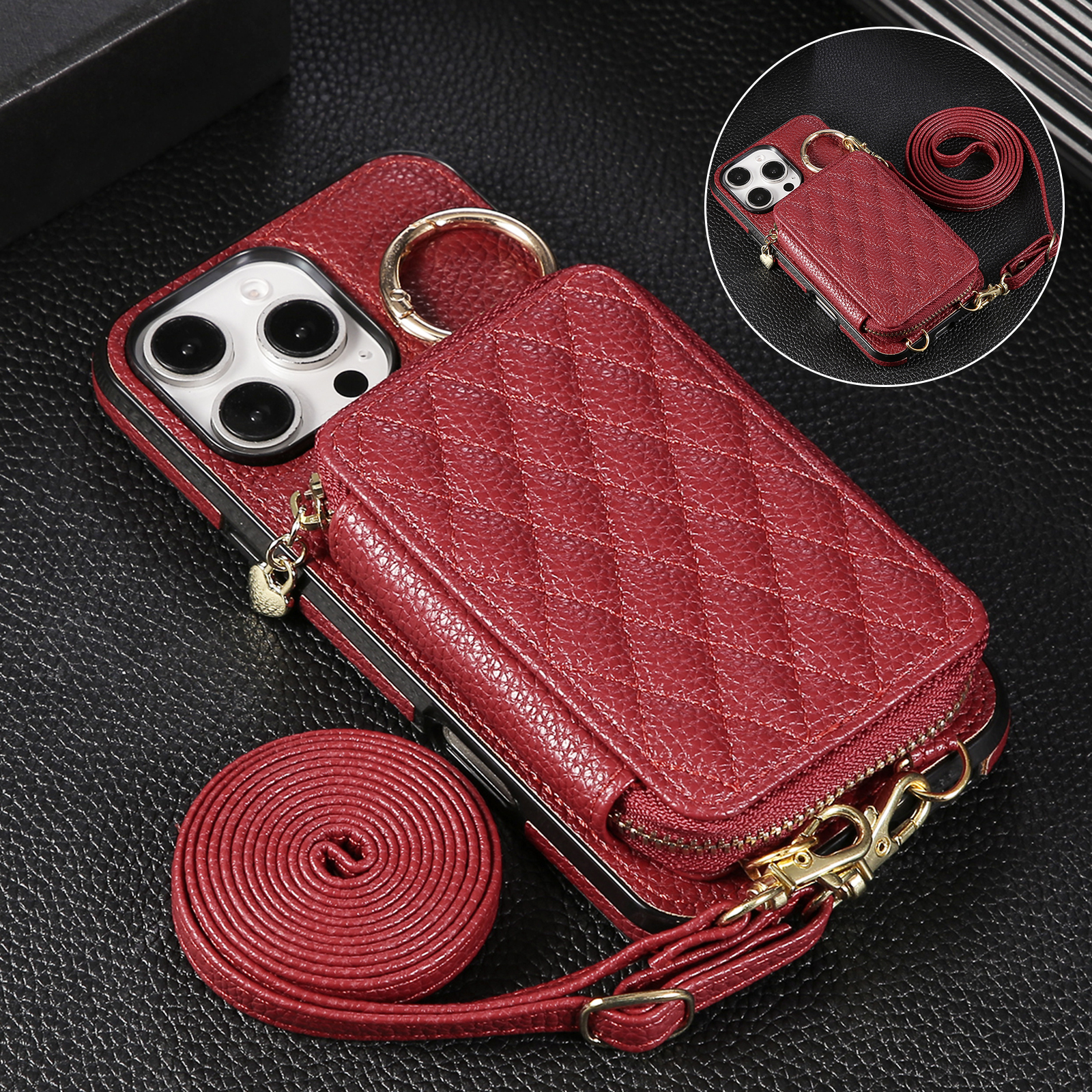 Leather Card Wallet - Crossbody Zipper Card Bag Wallet Leather
