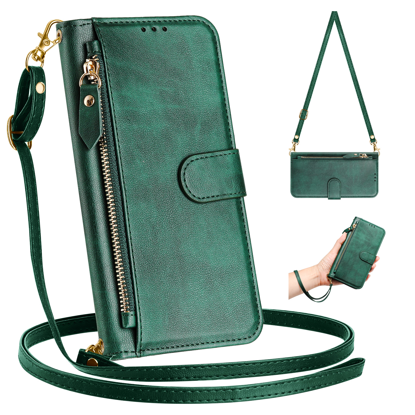 Leather Card Wallet - Crossbody Zipper Cards Solt Leather Wallet