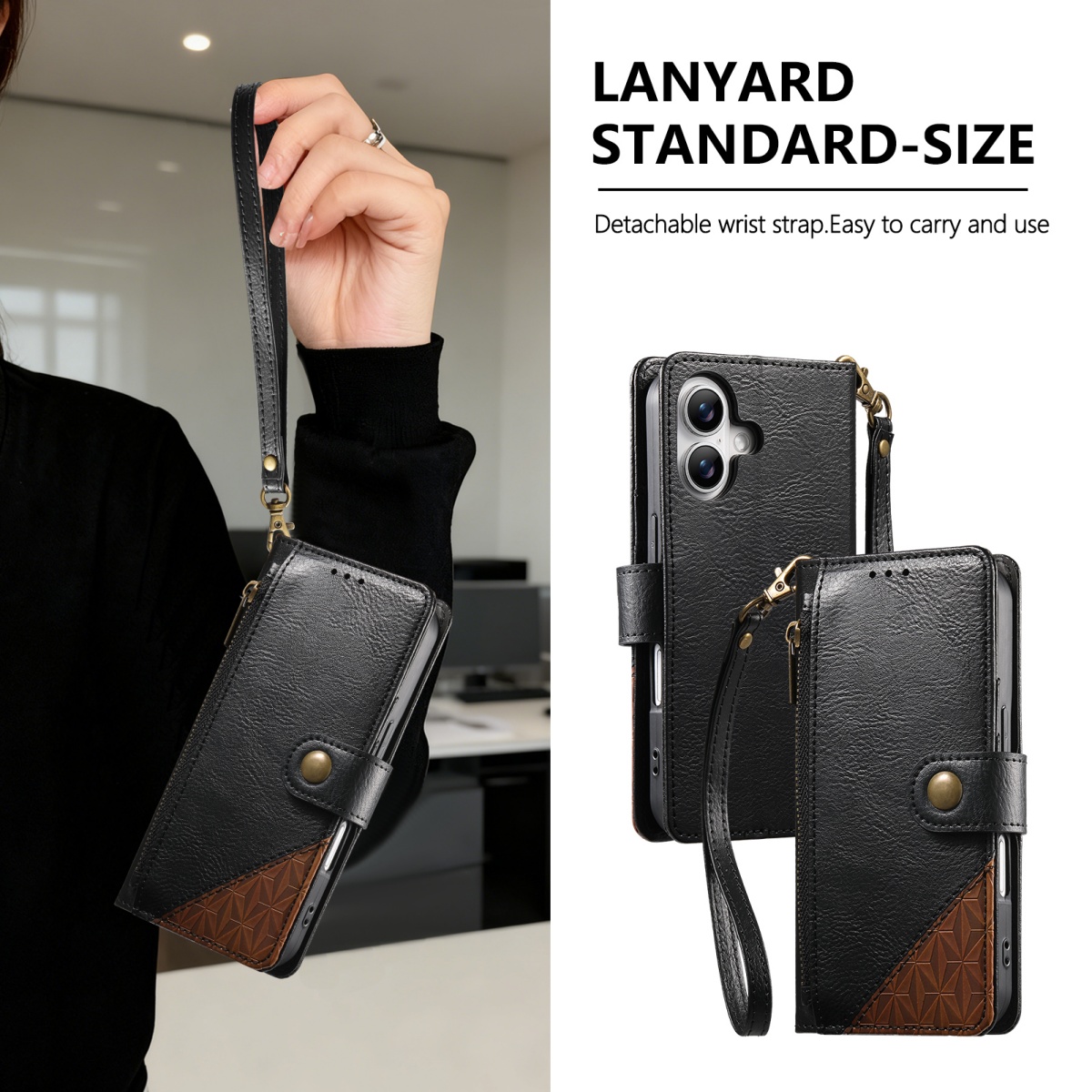 PU Leather Zipper Wrist Strap  - Leather Card Wallet 리뷰 및 가격