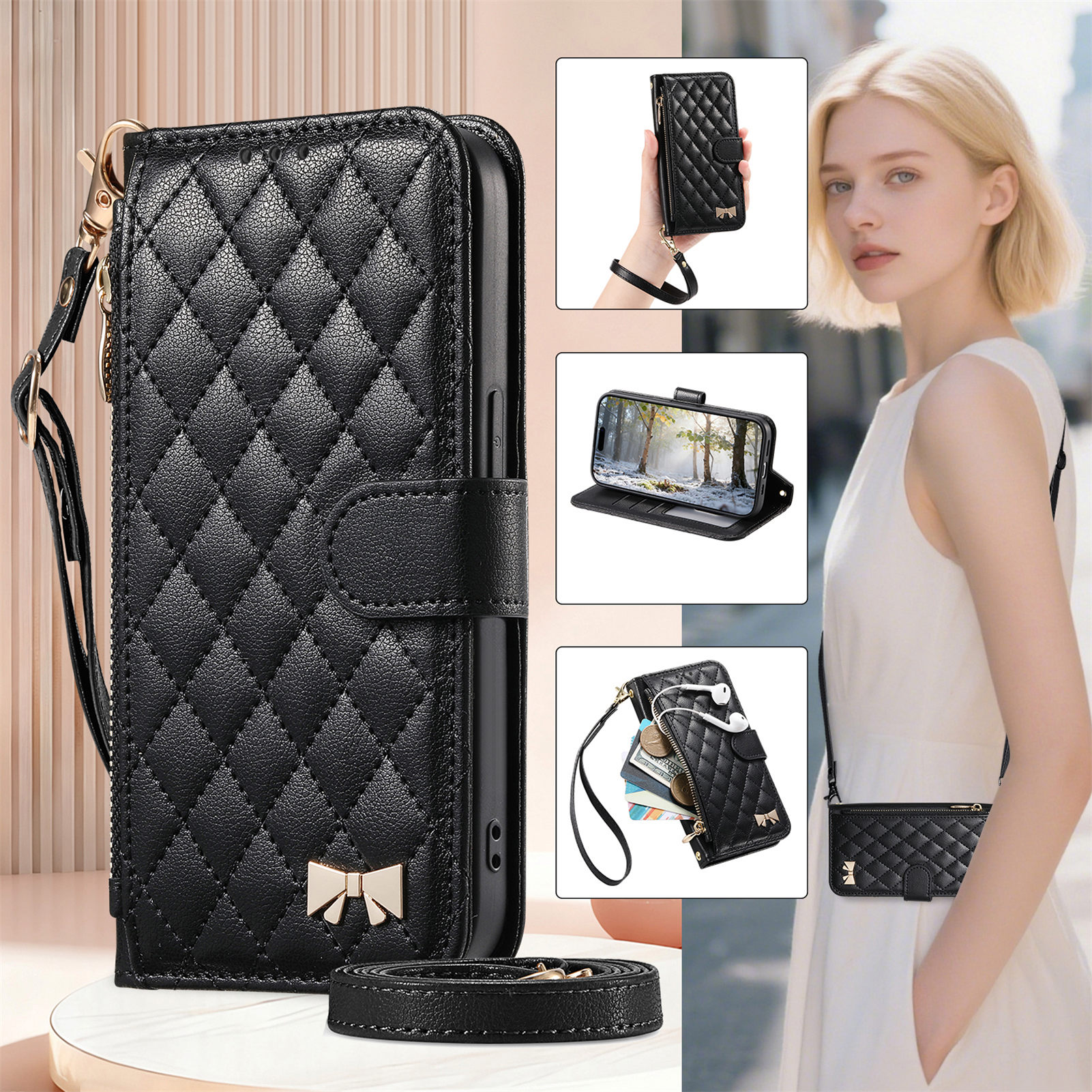 PU Leather Zipper Crossbody Fl - Leather Card Wallet 리뷰 및 가격