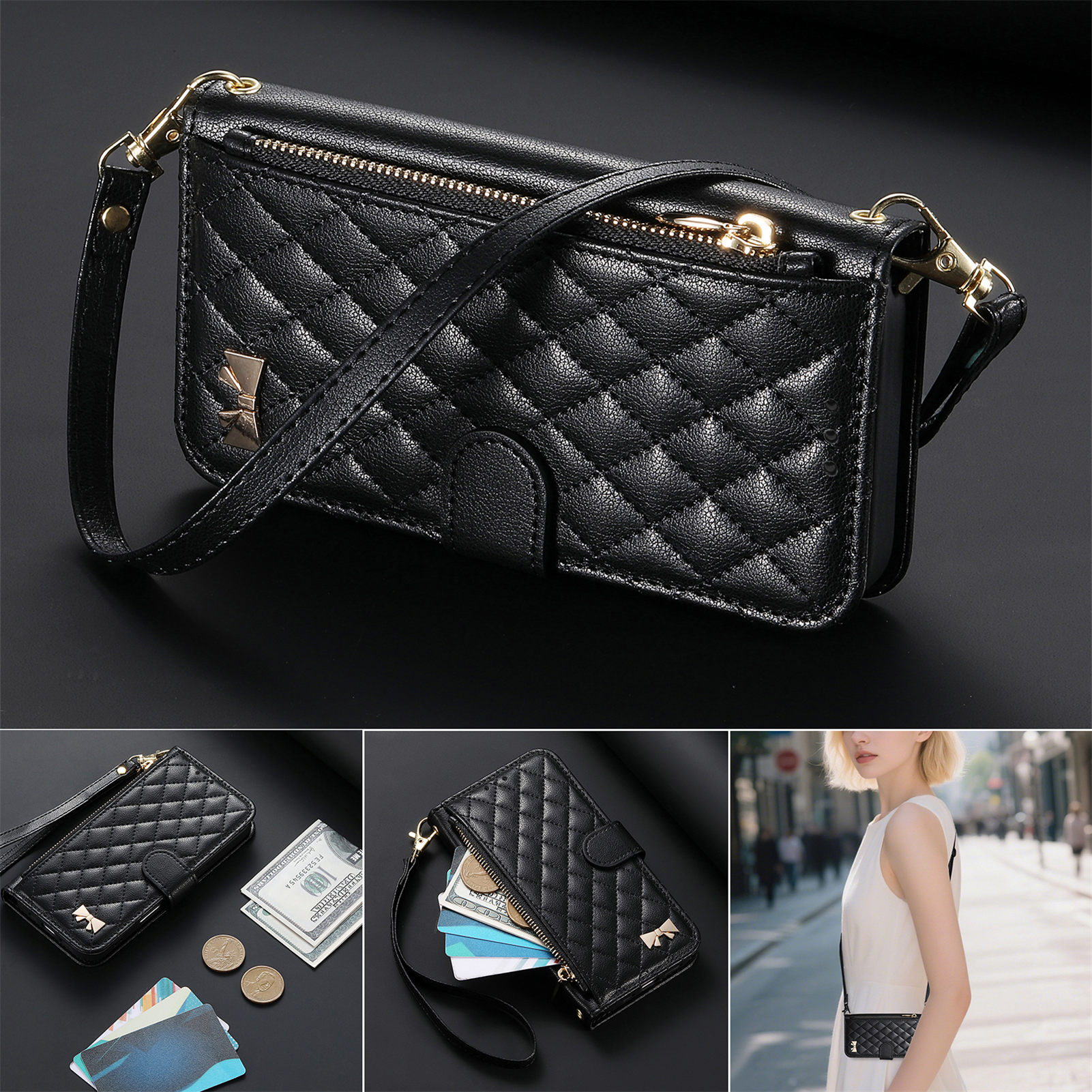 PU Leather Zipper Crossbody Fl - Leather Card Wallet 리뷰 및 가격